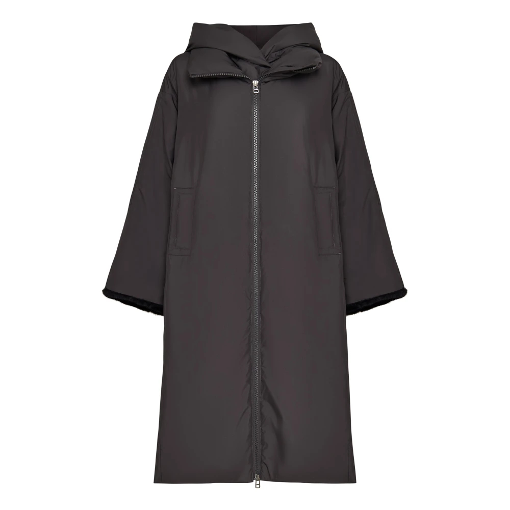 Cesare Gaspari Damen Grau - Oversized Kapuzen-Puffer-Mantel Mit Kunstfellbündchen - Coats - M