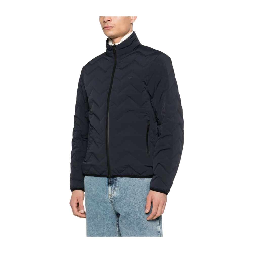 Emporio Armani Herren Blau - Wasserabweisende Chevron-Stepp-Daunenjacke Aus Nylon-Spandex - Jackets - 2XL