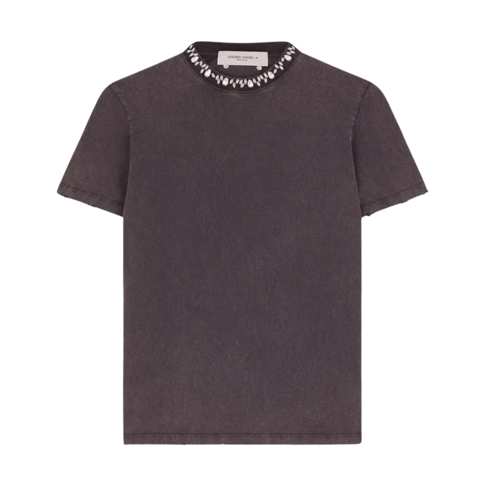 Golden Goose - Distressed Baumwoll-T-Shirt Mit Kristallen - Tops - Herren - Grau - S
