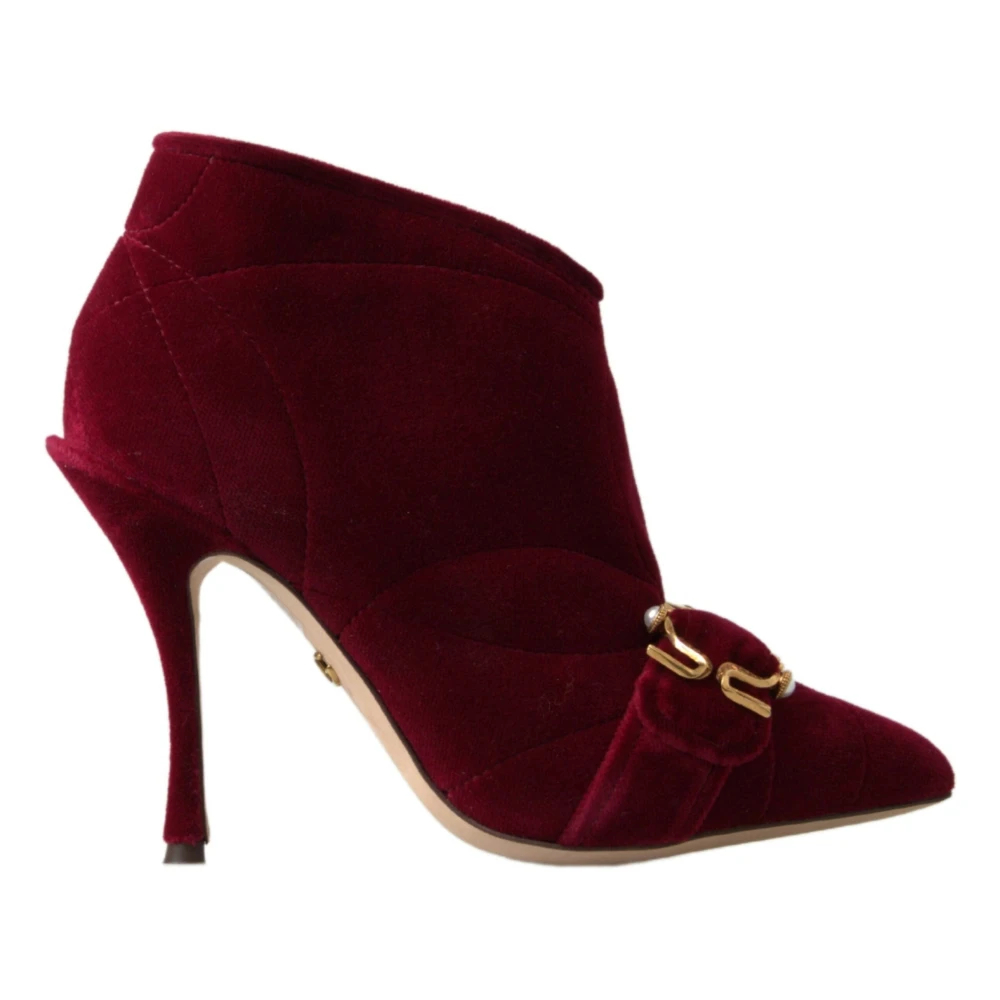 Dolce & Gabbana Damen Rot - Burgunder Samt Ankle Boots Mit Seitlichem Reißverschluss - Shoes - 40 Eu