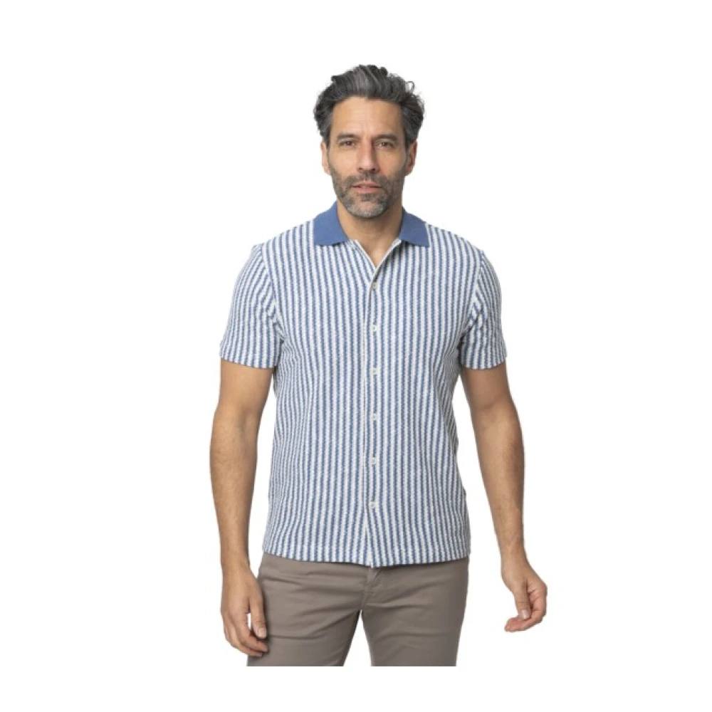 Gran Sasso Herren Blau - Kurzärmeliges - Strukturiertes Strickhemd - Knitwear - L