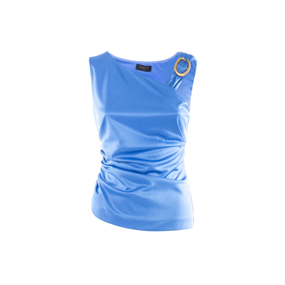 Nenette Damen Blau - Jersey-Oberteil Mit U-Boot-Ausschnitt Und Schmuckdetail An Der Schulter - Tops - Xl