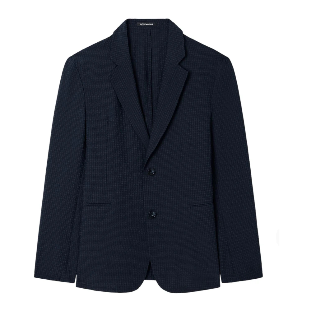 Emporio Armani Herren Blau - Icon Bedruckte- Einreihige Jacke Aus Technischem Seersucker - Suits - Xl