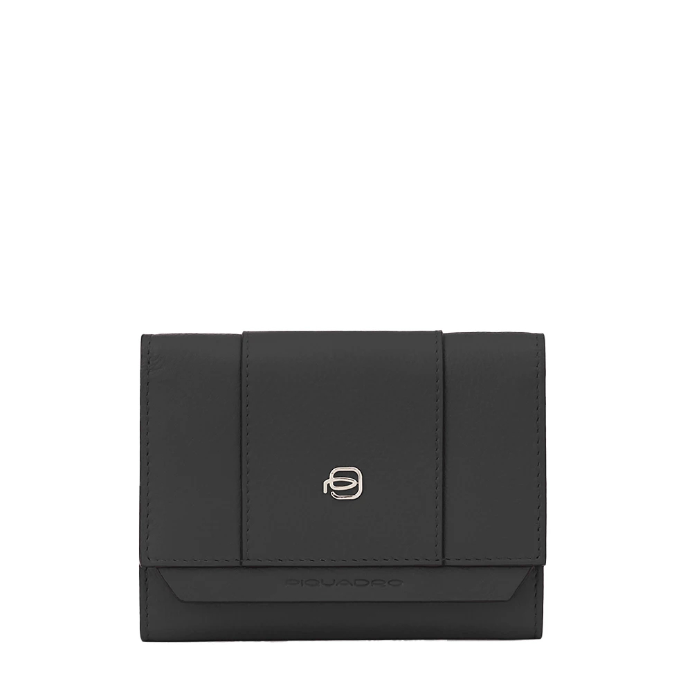 Piquadro Damen Schwarz - Kleines Portemonnaie Aus Leder Mit Kreditkartenfächern- Rfid-Geschützt - Accessories - K - One Size