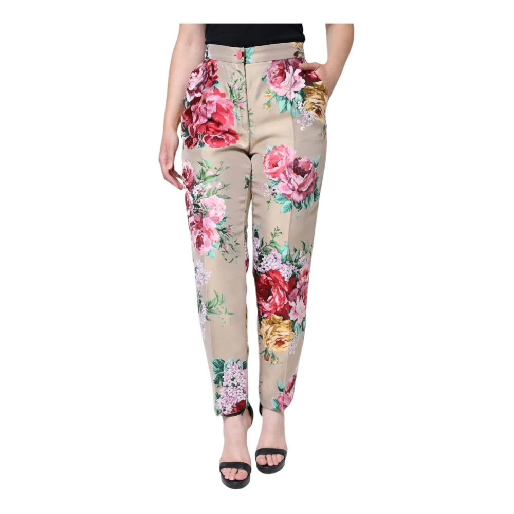 Dolce & Gabbana Damen Multicolor - Blumiger Jacquard Tapered Hose Beige - Trousers - Mehrfarbig - Xl