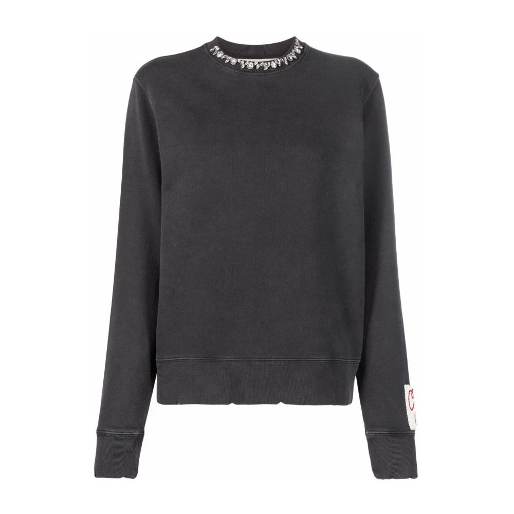 Golden Goose Damen Grau - Kristallverziertes Baumwoll-Sweatshirt - Sweatshirts & Hoodies - S