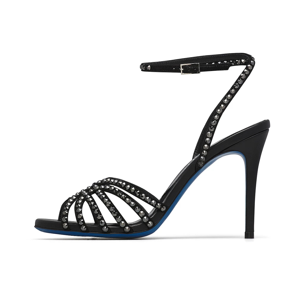 Loriblu Damen Schwarz - Kristallverzierte Wildledersandalen - Shoes - K - 39 Eu