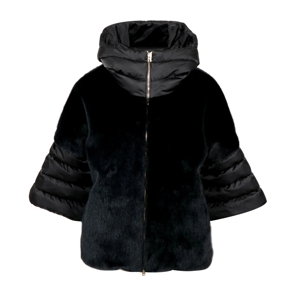 Herno - Cape Aus Satin Und Kunstpelz - Jackets - Damen - Schwarzk - M