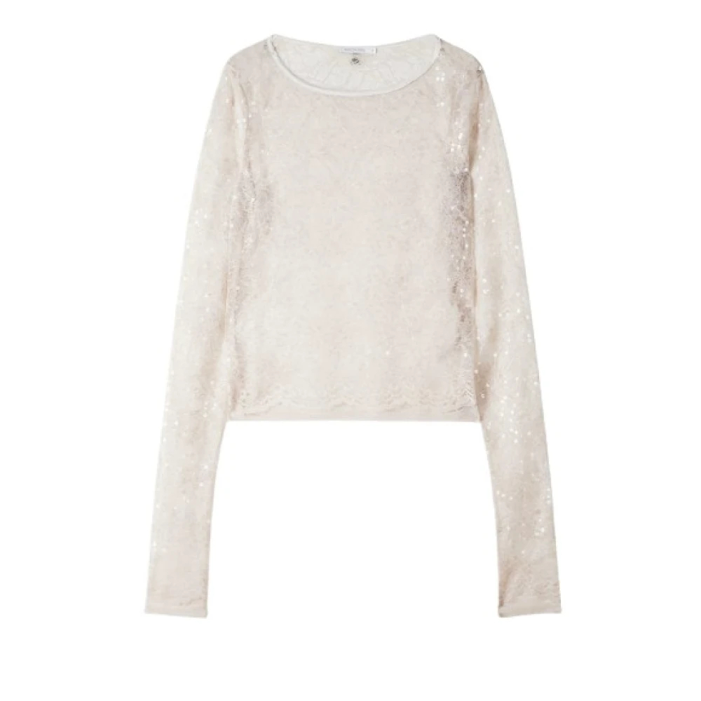 Patrizia Pepe Damen Weiß - Langärmeliges Spitzentop Mit Pailletten - Blouses & Shirts - S