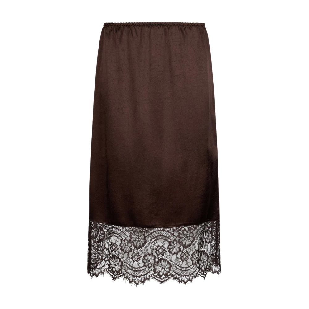 Liu Jo Damen Braun - Satin-Midirock Mit Spitzendetails - Skirts - L