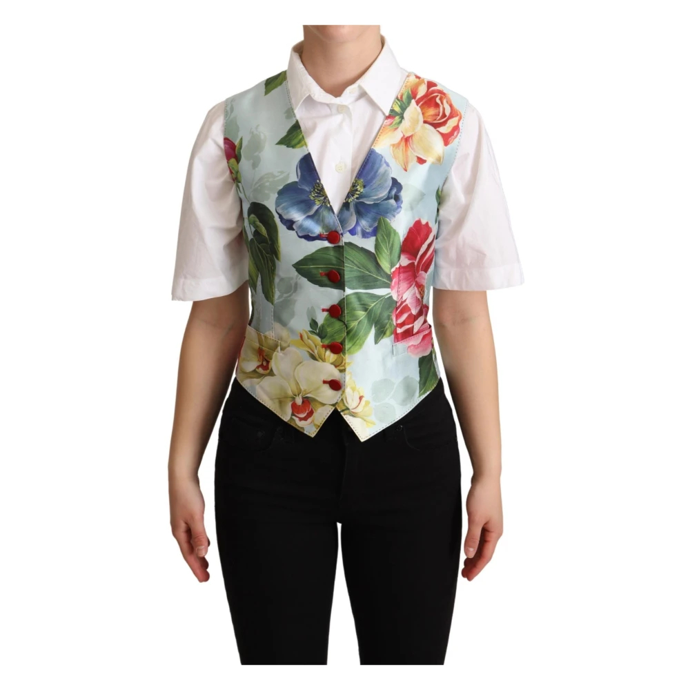 Dolce & Gabbana Damen Multicolor - Mintgrüne Blumige Seidenweste - Jackets - Mehrfarbig - Xs