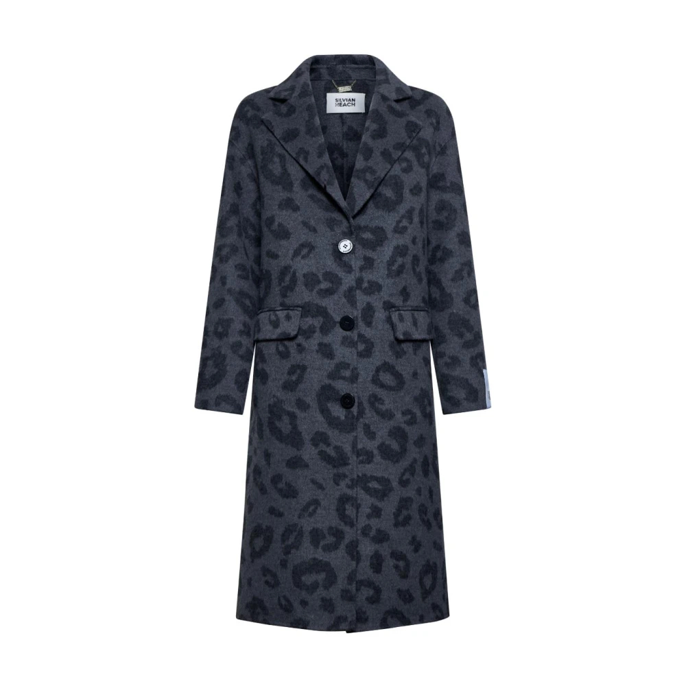 Silvian Heach Damen Schwarz - Animal Print Mantel - Coats - K - Xs