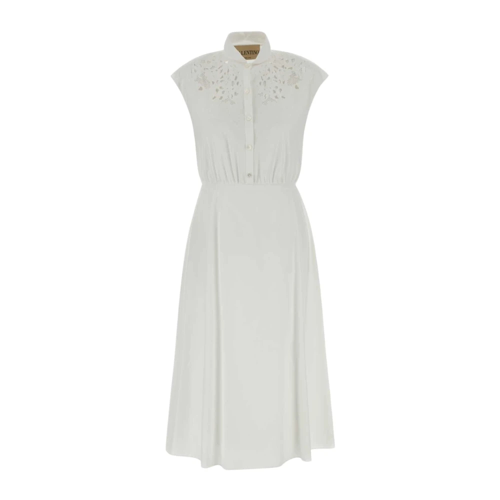 Valentino Garavani - Besticktes Popeline-Midikleid - Dresses - Damen - Weiß - S