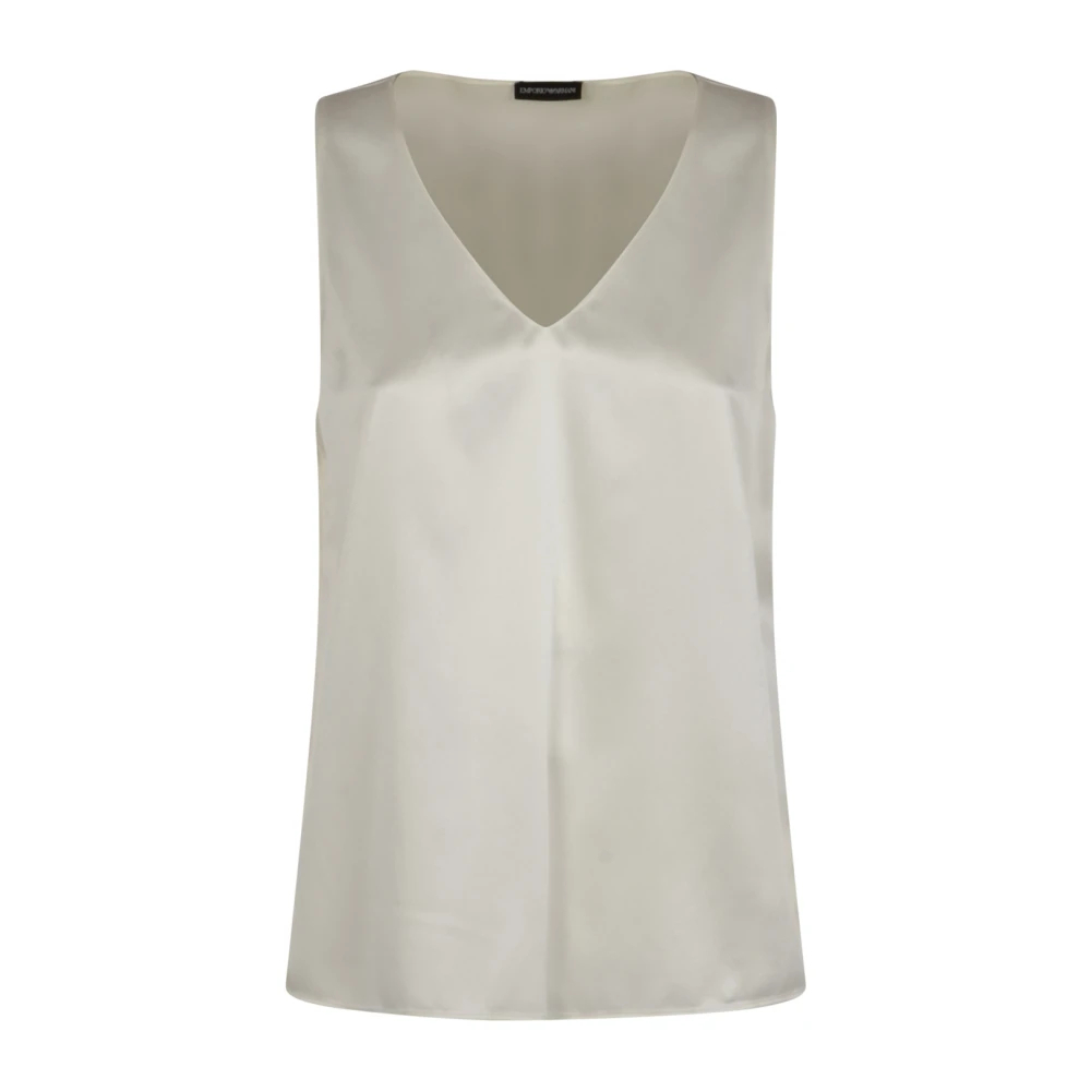 Emporio Armani Damen Weiß - Seiden-Satin V-Ausschnitt Top - Tops - L