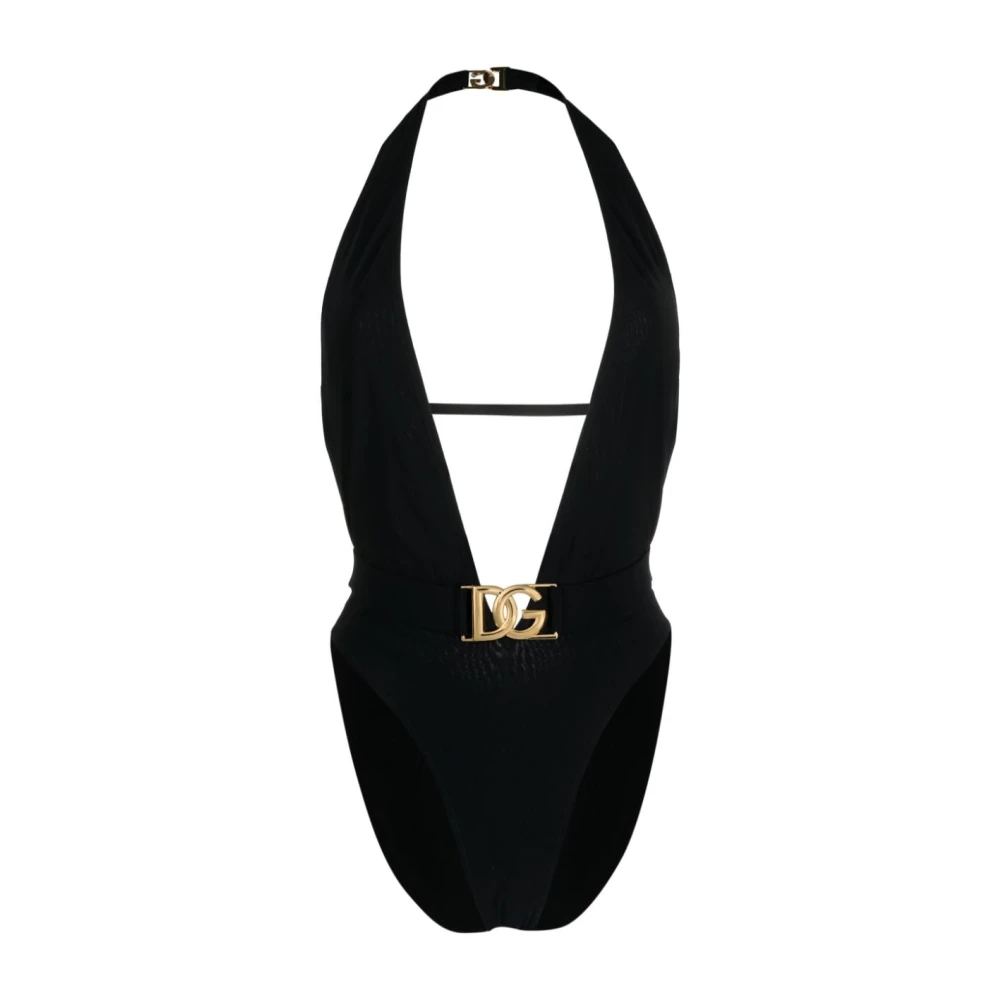 Dolce & Gabbana Damen Schwarz - Einteiliger Badeanzug Mit Tiefem Ausschnitt Und Gürtel - Swimwear - K - Xl