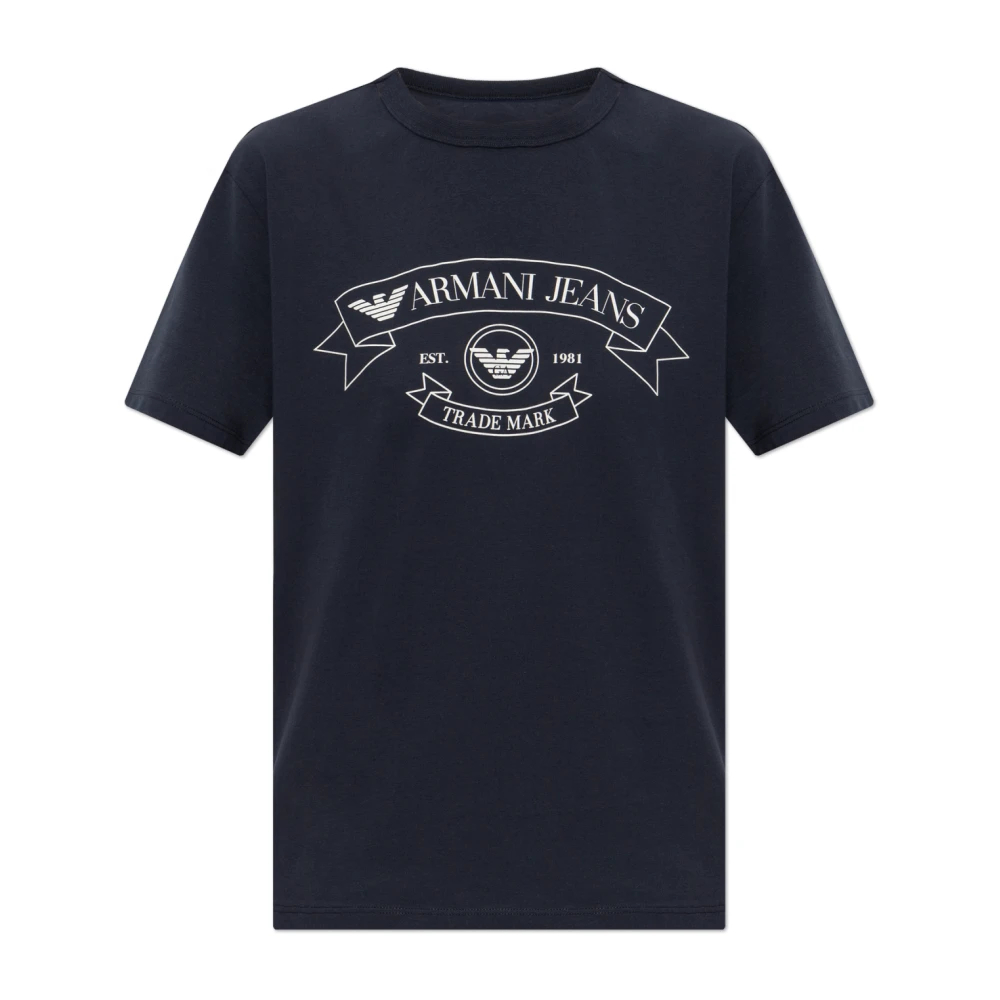 Emporio Armani Damen Blau - Jeans Print Jersey T-Shirt - Tops - L