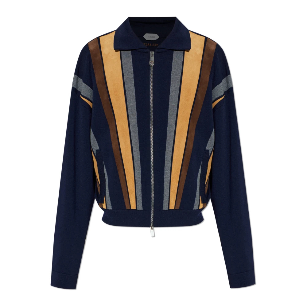 Versace - Intarsien-Woll- Und Leder-Patchwork-Sweatshirt Mit Reißverschluss - Knitwear - Herren - Blau - L