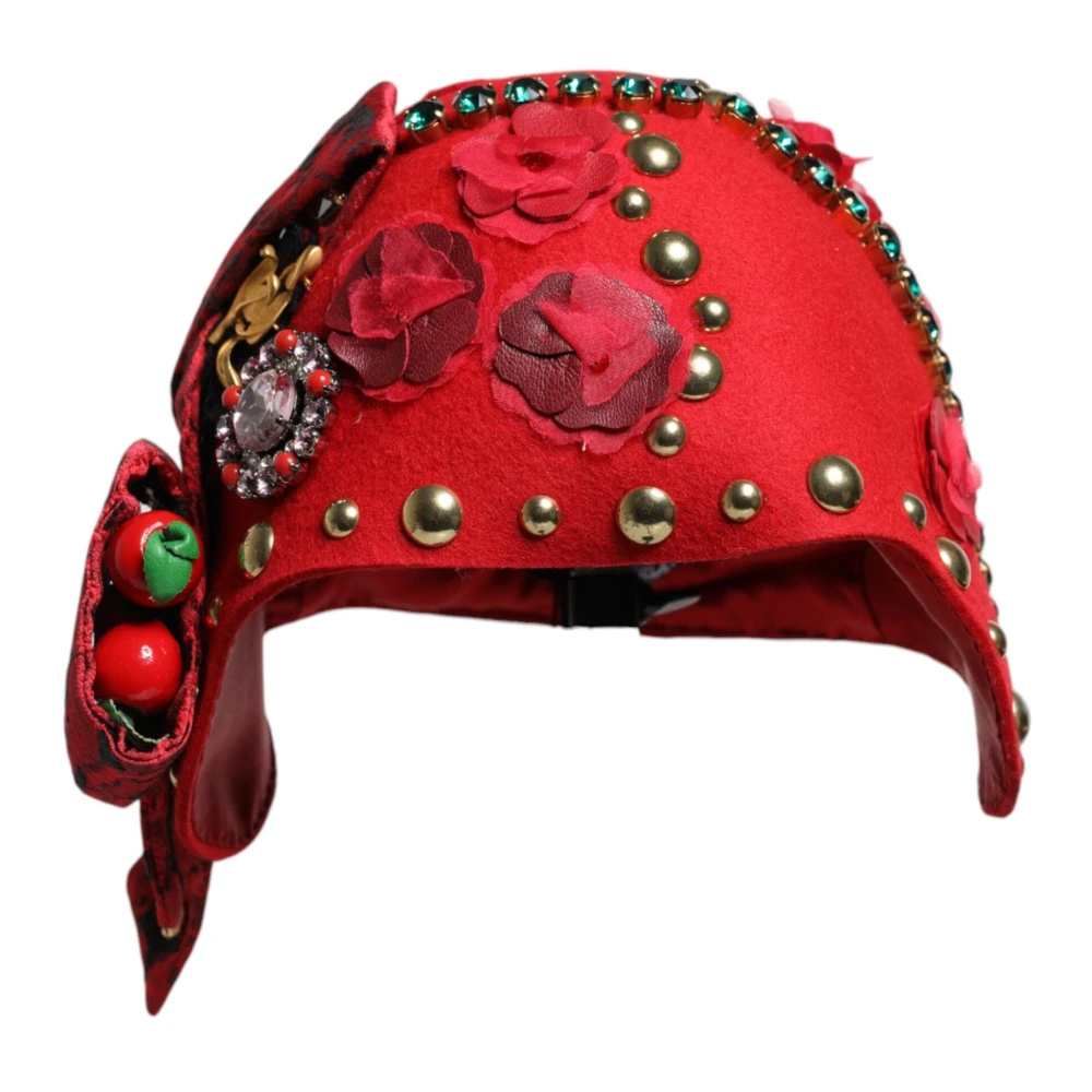 Dolce & Gabbana Damen Rot - Er Kristall Goldene Rosen Brosche Verzierte Hut - Accessories - One Size