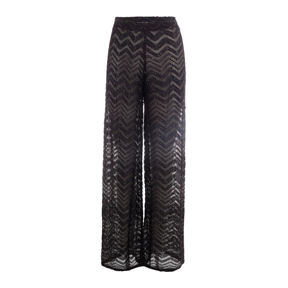 Missoni Damen Braun - Weite Fischnetz-Hose Mit Zickzackmuster Und Pailletten - Trousers - S