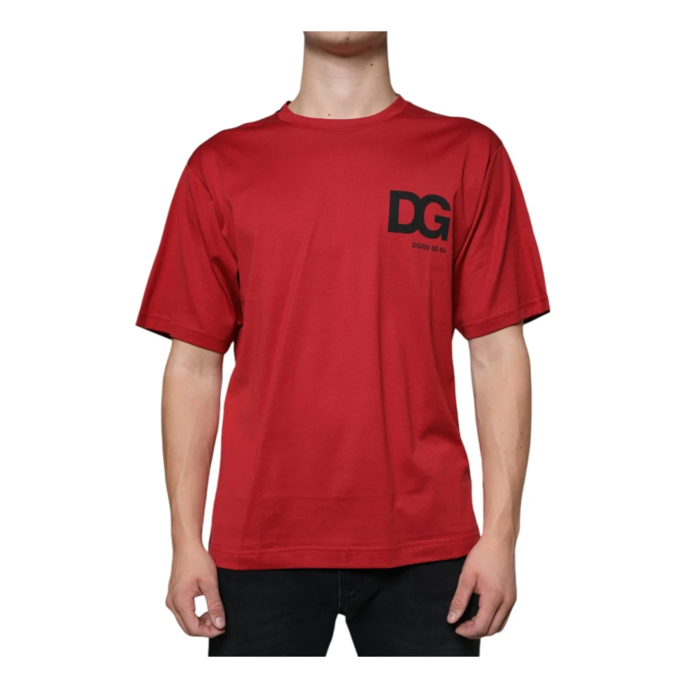 Dolce & Gabbana Herren Rot - Es Logo-Print Baumwoll-T-Shirt - Tops - M