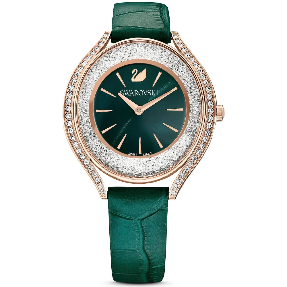 Swarovski Crystalline Aura Uhr, Schweizer Produktion, Lederarmband in Grün mit R - Bild 5