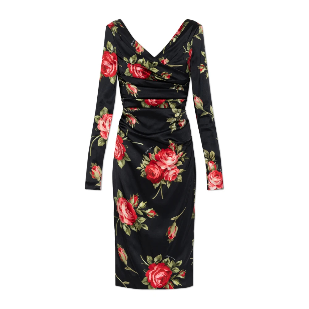 Dolce & Gabbana Damen Schwarz - Floral Satin Midikleid - Dresses - K - Xl