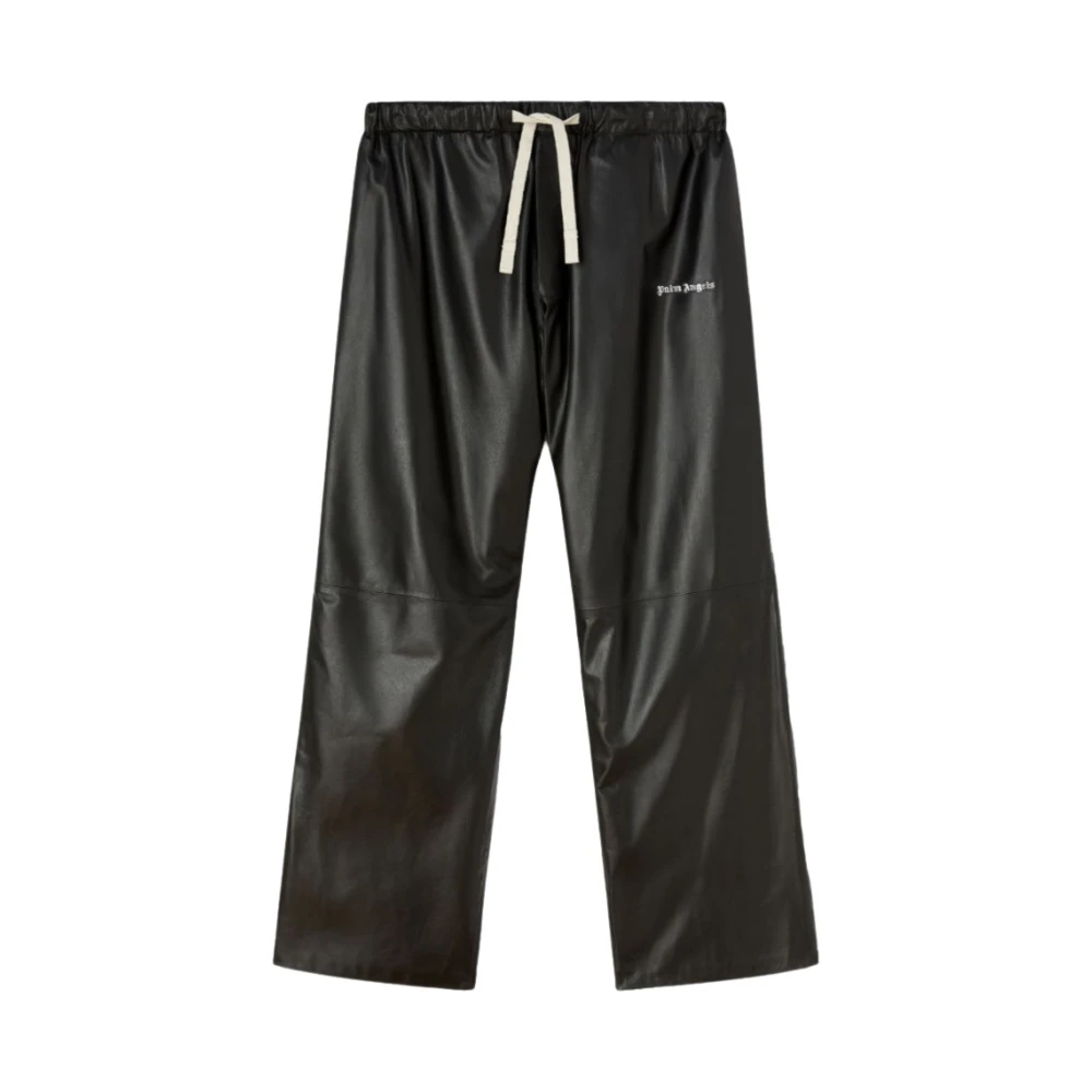 Palm Angels Herren Schwarz - Logo-Print Leder-Jogginghose - Trousers - K - Xl
