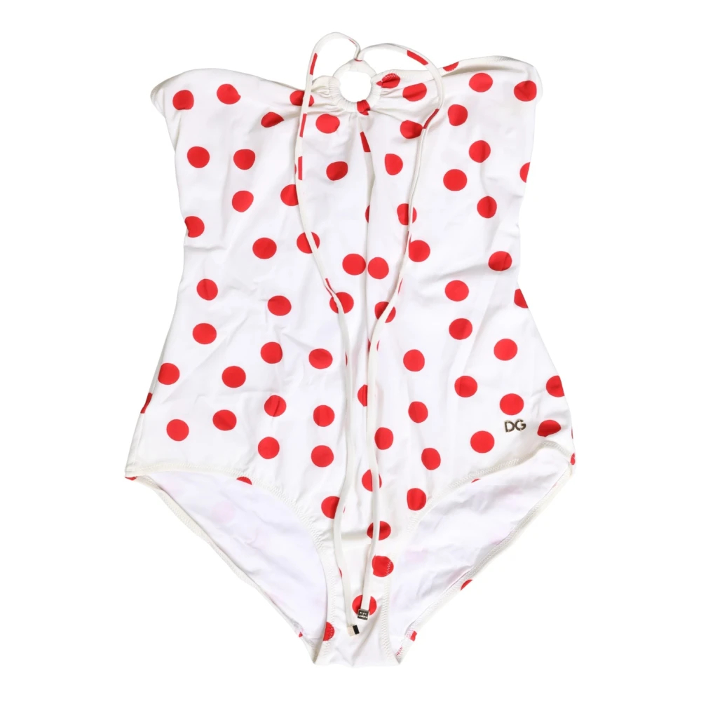 Dolce & Gabbana Damen Weiß - Gepunkteter Einteiliger Badeanzug - Swimwear - S