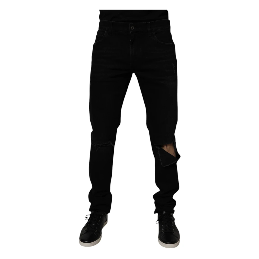 Dolce & Gabbana Herren Schwarz - Tattered Skinny Denim Jeans - Jeans - K - Xl
