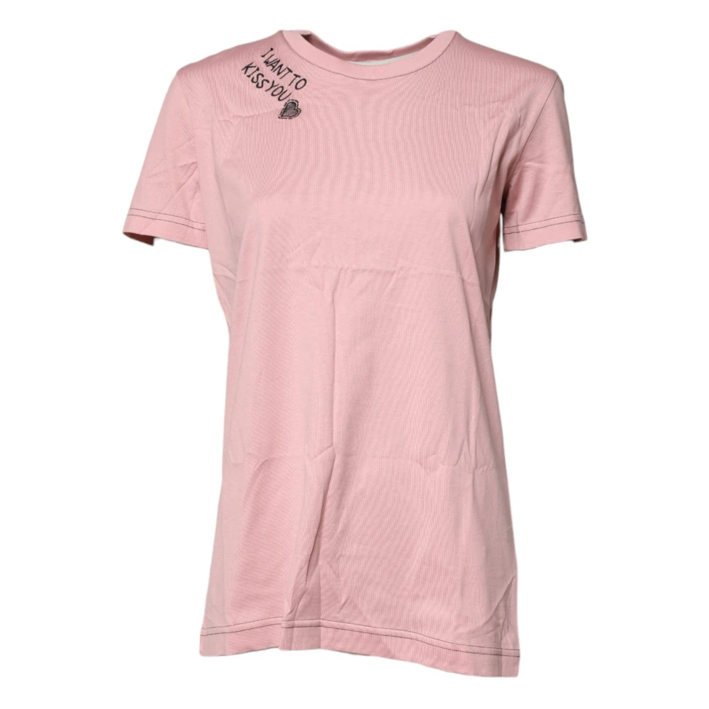 Dolce & Gabbana Damen Rosa - Logo-Print Baumwoll-T-Shirt - Tops - M