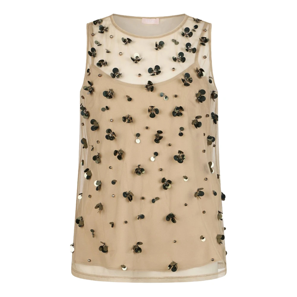 Liu Jo Damen Beige - Besticktes Tüll-Top - Blouses & Shirts - S