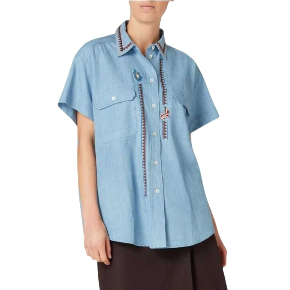 Paul Smith Damen Blau - Besticktes Jeanshemd - Blouses & Shirts - S