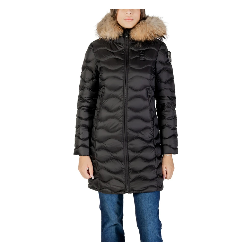 Blauer Damen Schwarz - Gepolsterte Winterjacke Mit Kunstpelzkapuze - Coats - K - Xl