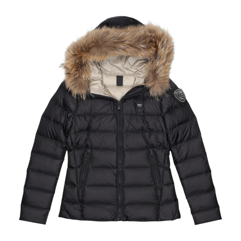 Blauer Damen Schwarz - Gepolsterte Winterjacke Für Mit Kunstpelzkapuze - Jackets - K - Xl