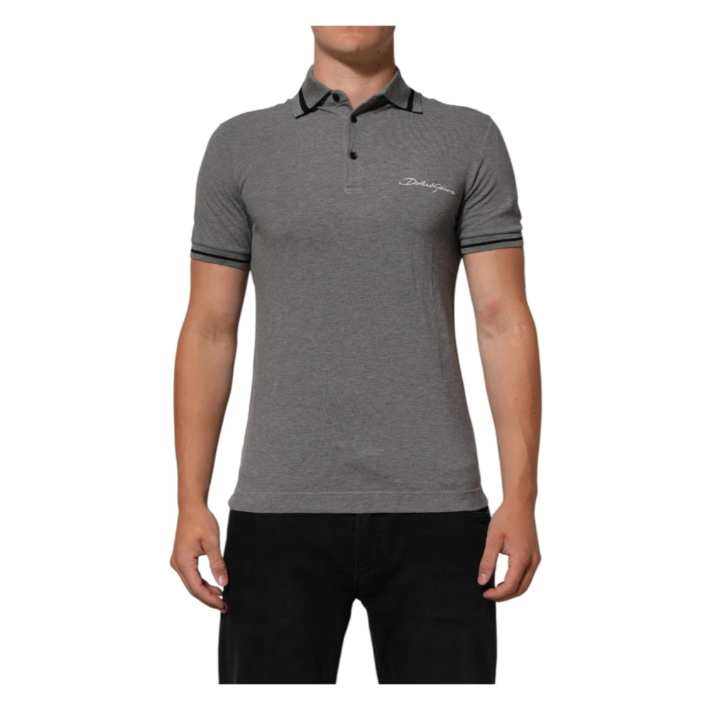 Dolce & Gabbana Herren Grau - Es Logo-Stickerei Poloshirt Mit Kragen - Tops - Xs