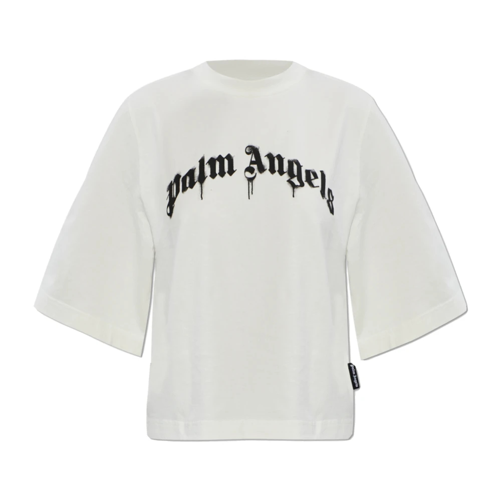 Palm Angels Damen Weiß - T-Shirt Mit Logo-Print - Tops - L
