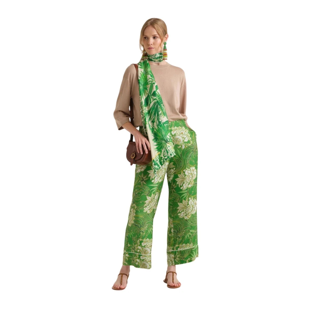 Maliparmi Damen Grün - Print Hose - Trousers - 2XL