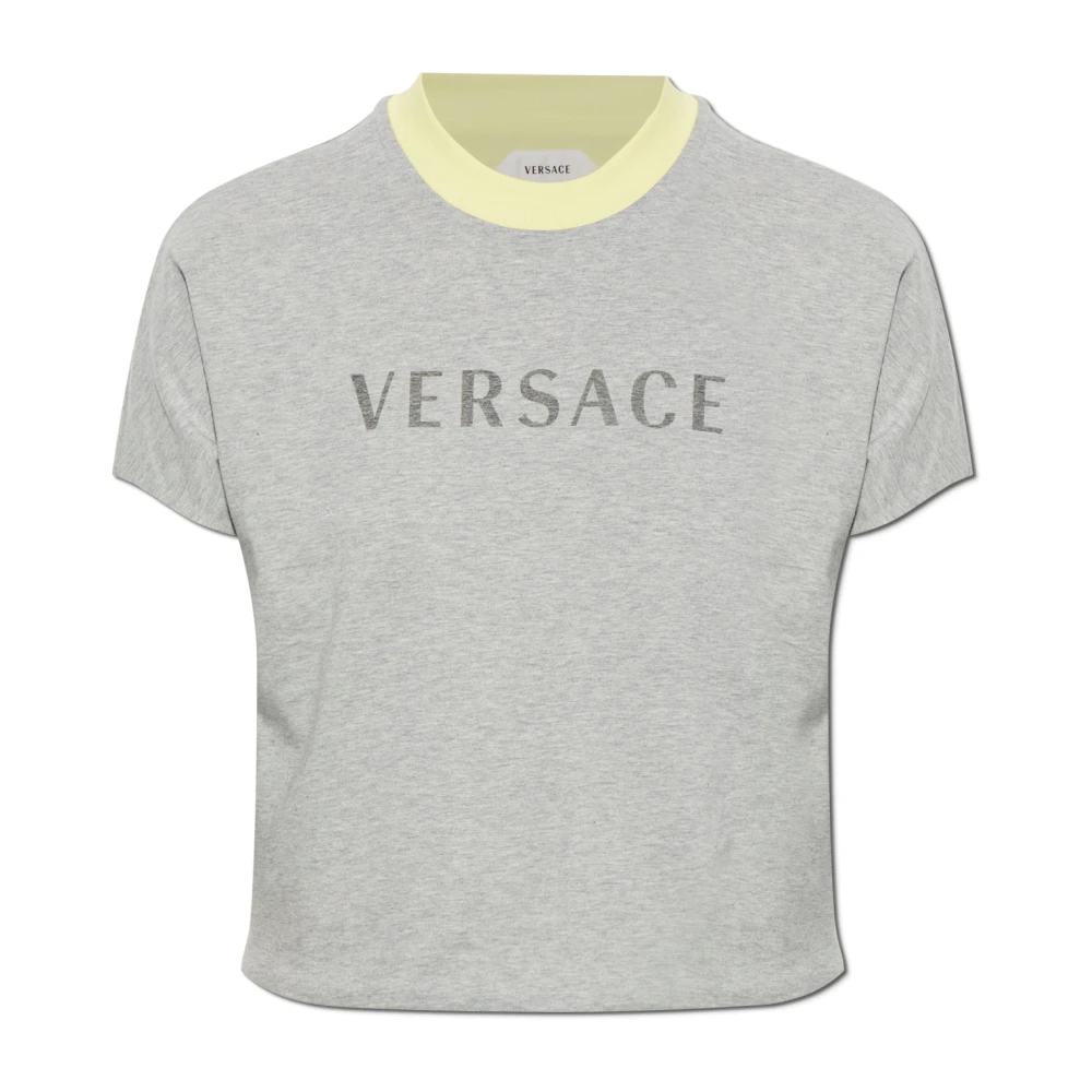 Versace Damen Grau - T-Shirt Mit Print-Logo - Tops - L