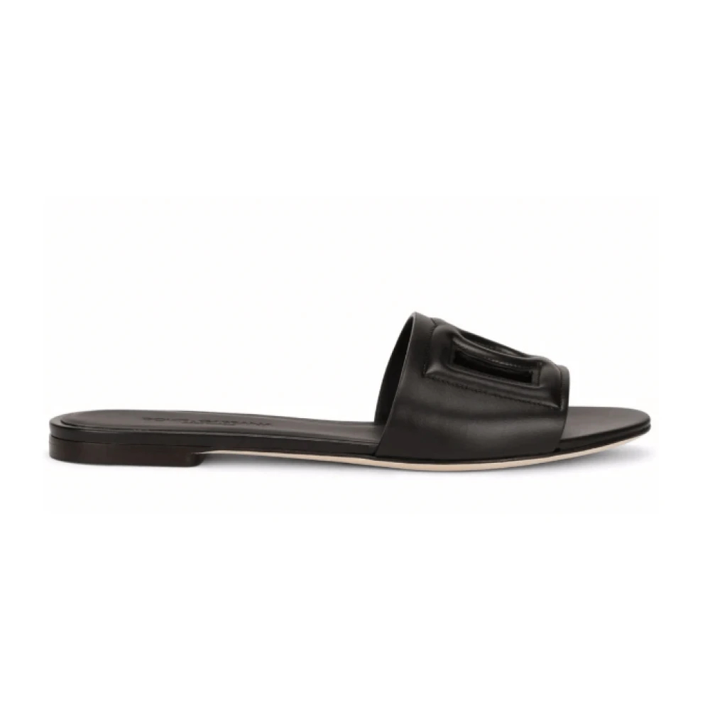 Dolce & Gabbana Damen Schwarz - Kalbsleder-Pantoletten Mit Cut-Out-Logo - Shoes - K - 36 Eu