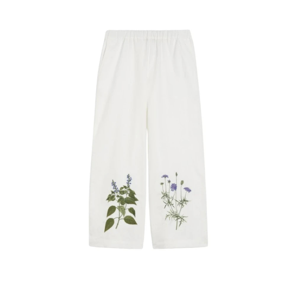 Weekend Max Mara Damen Weiß - Blumig Bestickte Weite Pyjamahose - Trousers - Xs