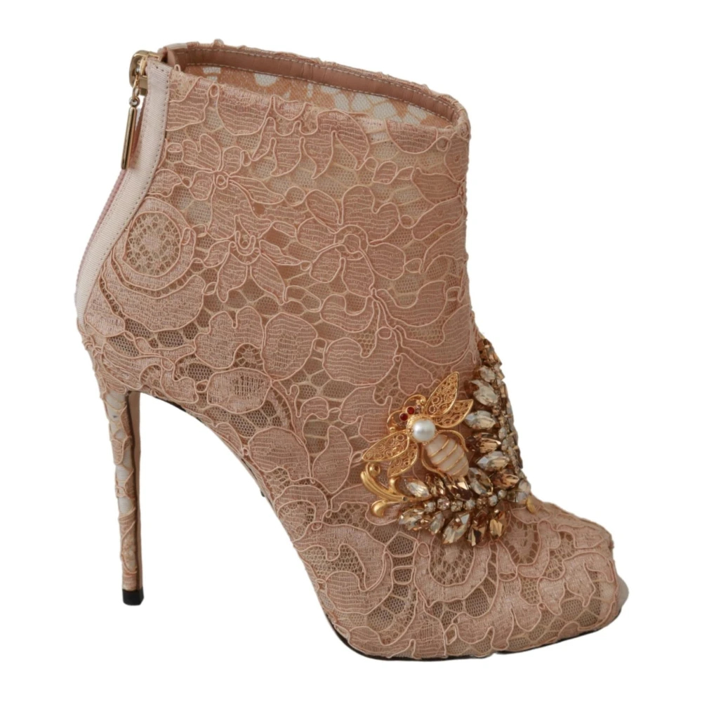 Dolce & Gabbana Damen Rosa - Kristall Spitze Stiletto Booties - Shoes - 36 Eu