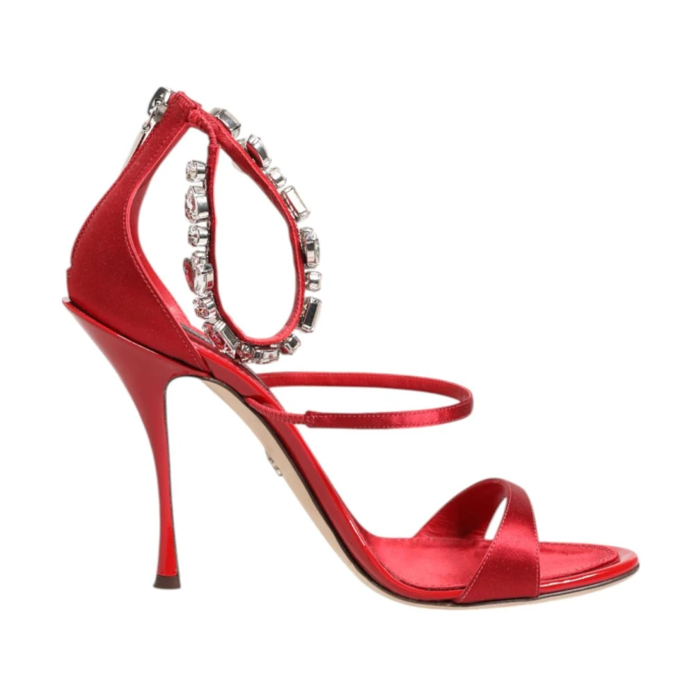 Dolce & Gabbana Damen Rot - Kristallverzierte Sandalen Mit Knöchelriemen Und Absätzen - Shoes - 37 Eu