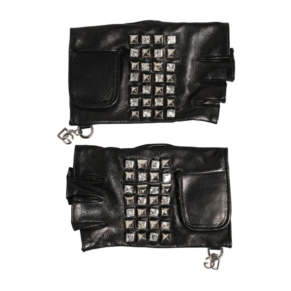 Dolce & Gabbana Herren Schwarz - Lederhandschuhe Mit Nieten- Fingerlos- Als Fäustlinge - Accessories - K - One Size