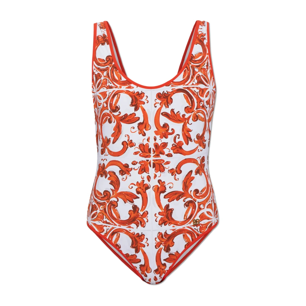 Dolce & Gabbana Damen Orange - Einteiler Mit Majolika-Print - Swimwear - M