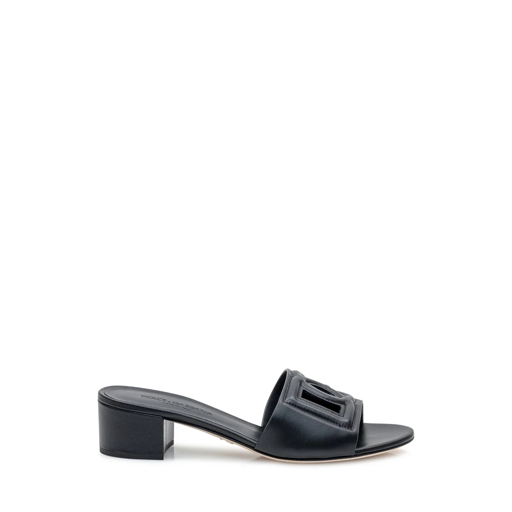 Dolce & Gabbana Damen Schwarz - Logo Leder Pantoletten - Shoes - K - 36 Eu