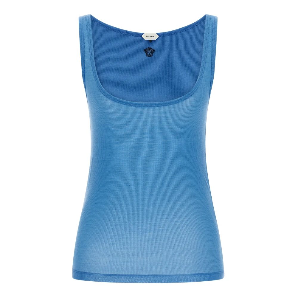 Versace Damen Blau - Besticktes Geripptes Woll-Tanktop - Tops - M