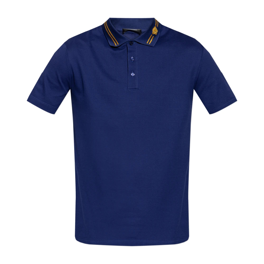 Versace Herren Blau - Besticktes Baumwoll-Piqué-Polo - Tops - 2XL