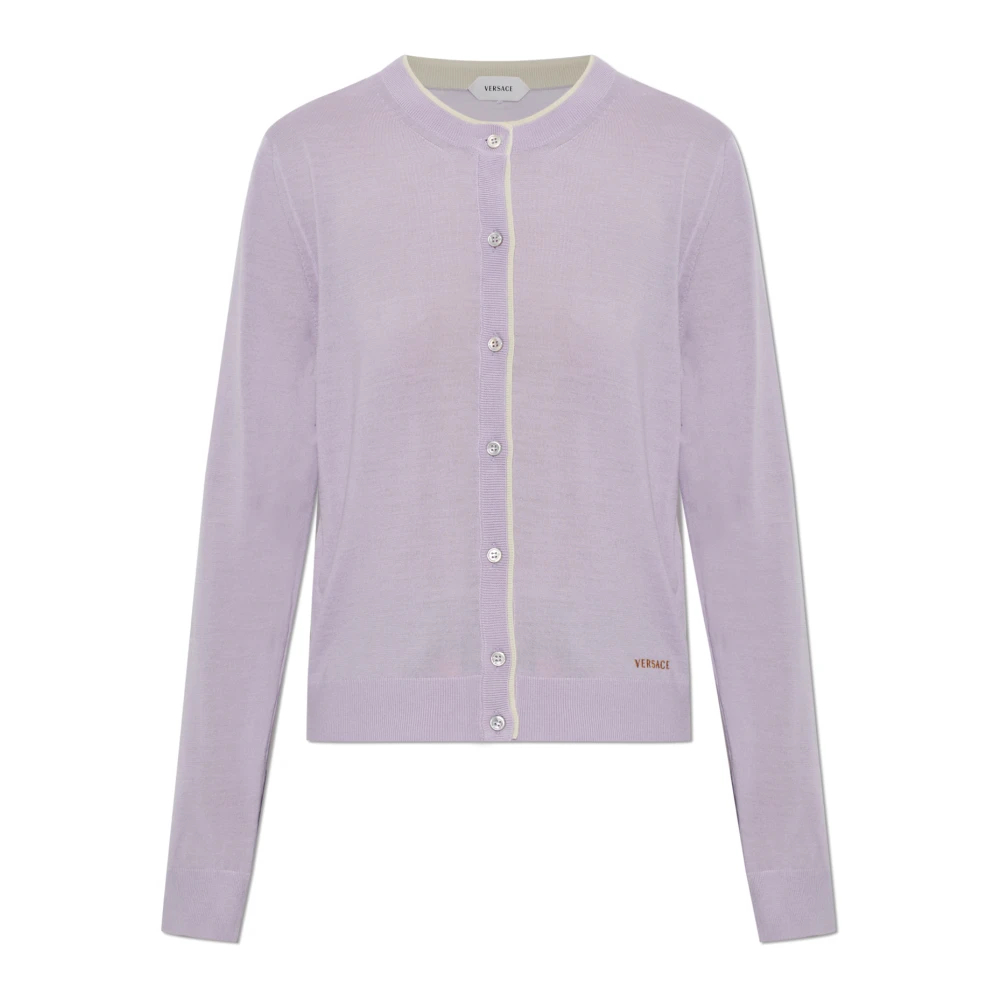 Versace Damen Violett - Bestickte Strickjacke Aus Wolle - Knitwear - Lila - 2XS