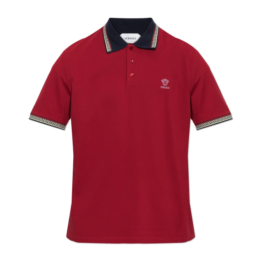 Versace Herren Rot - Besticktes Baumwoll-Piqué-Polo - Tops - S