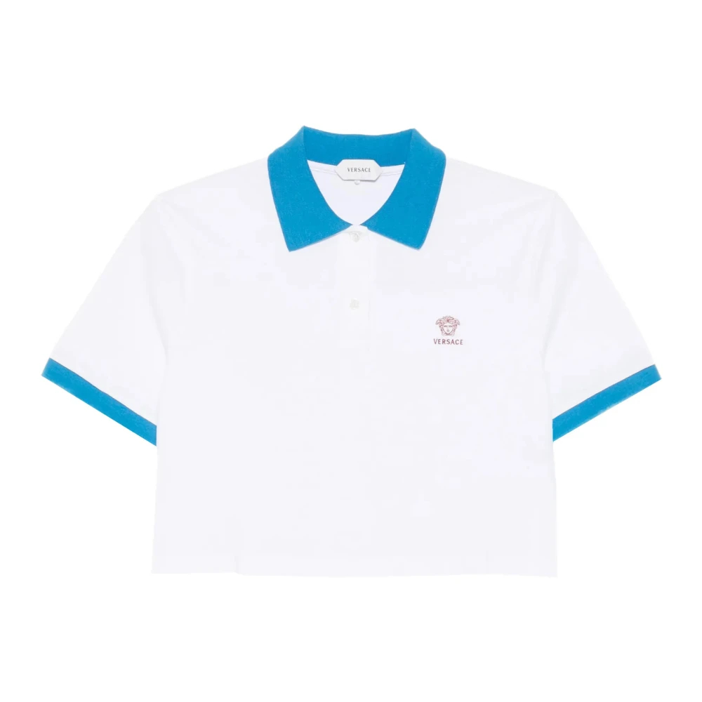 Versace Damen Weiß - Besticktes Baumwoll-Piqué-Polo - Tops - S